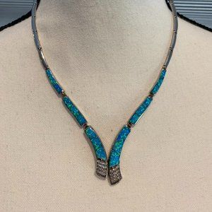 Opal and White Crystal 18" Necklace with Matching Earrings